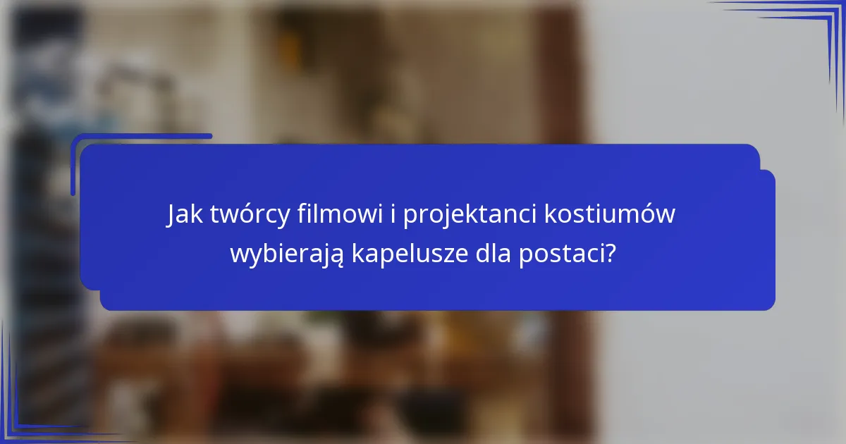 Jak twórcy filmowi i projektanci kostiumów wybierają kapelusze dla postaci?